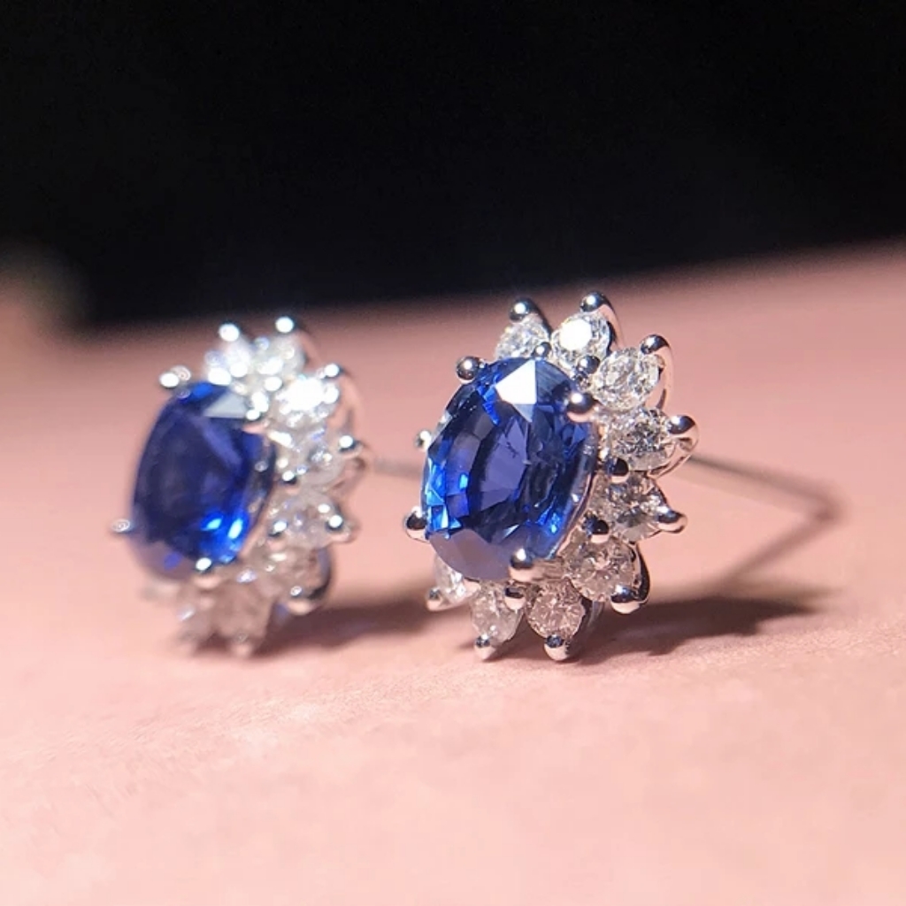 *New Lab Sapphire Earrings Tibetan Silver